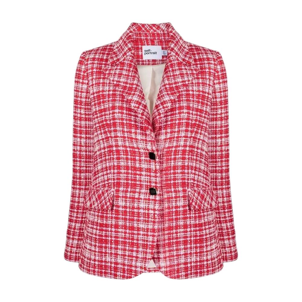 SELF-PORTRAIT Bouclé Checked Blazer in Red